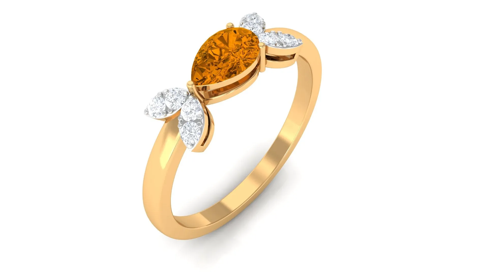 0.75 CT Pear Cut Citrine Promise Ring with Leaf Diamond