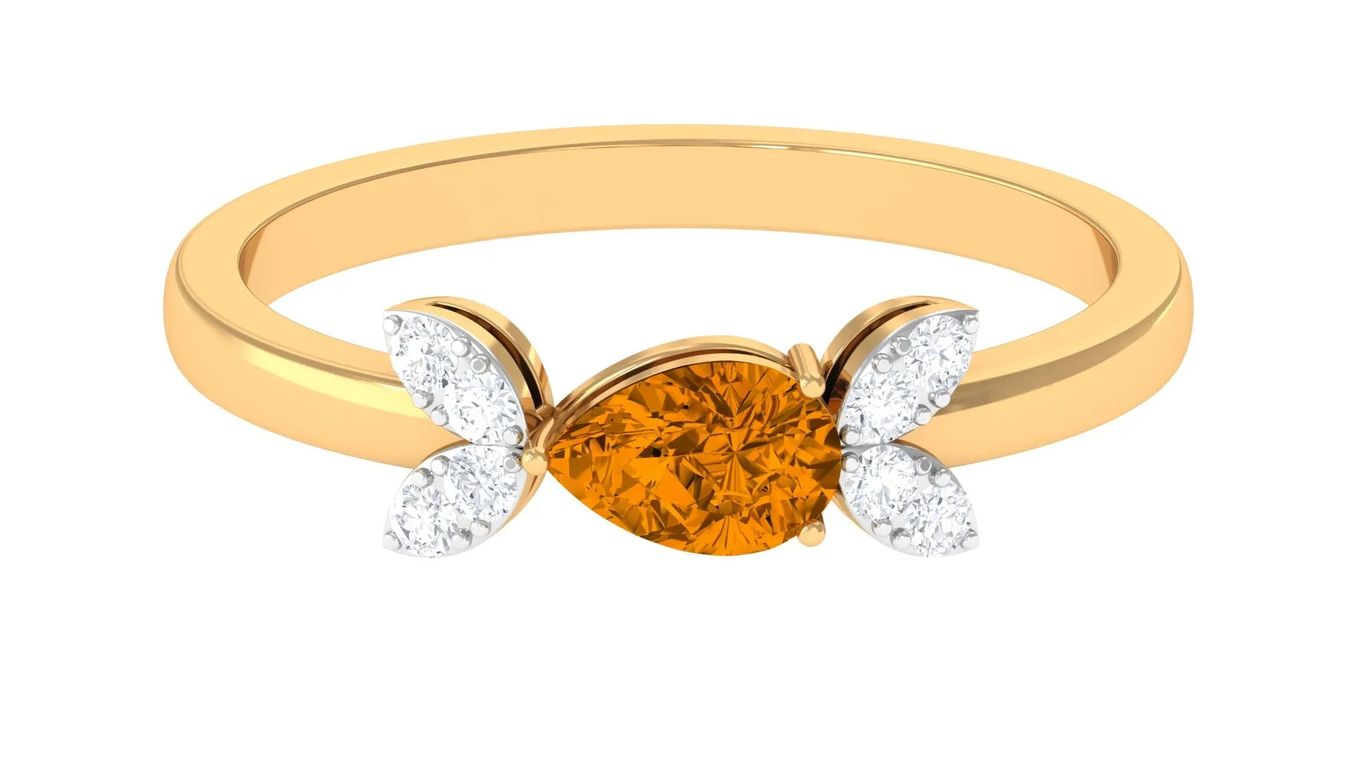 0.75 CT Pear Cut Citrine Promise Ring with Leaf Diamond