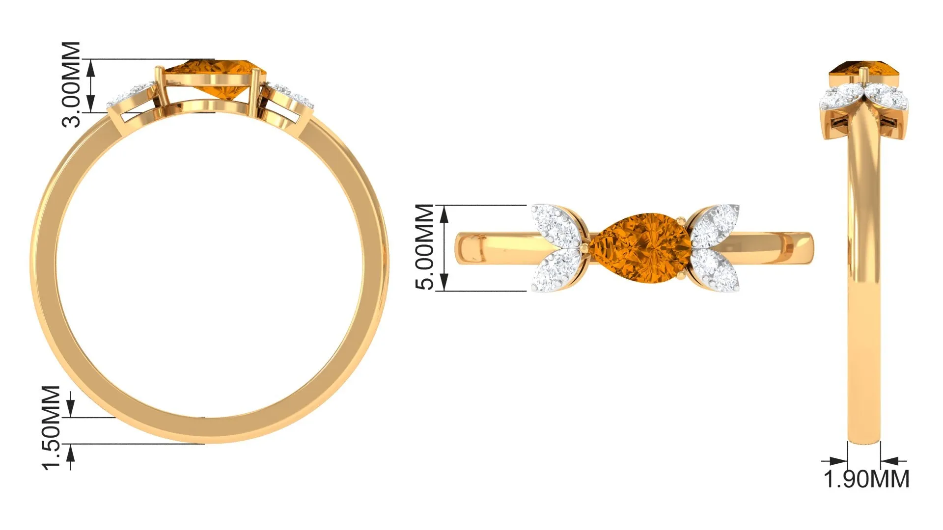 0.75 CT Pear Cut Citrine Promise Ring with Leaf Diamond