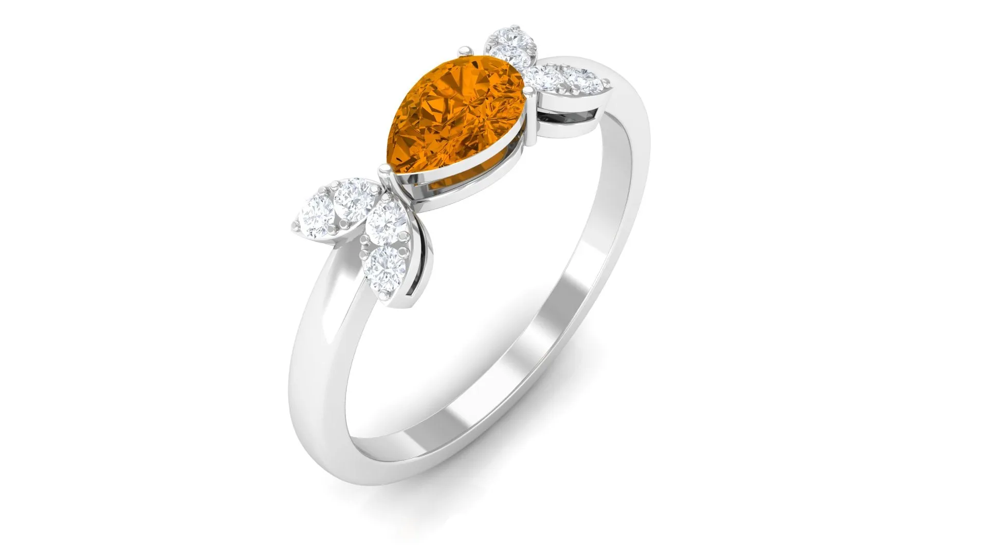 0.75 CT Pear Cut Citrine Promise Ring with Leaf Diamond