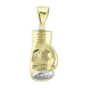 1 1/2" Boxing Glove Pendant Diamond Cut 10K Yellow Two-Tone Gold