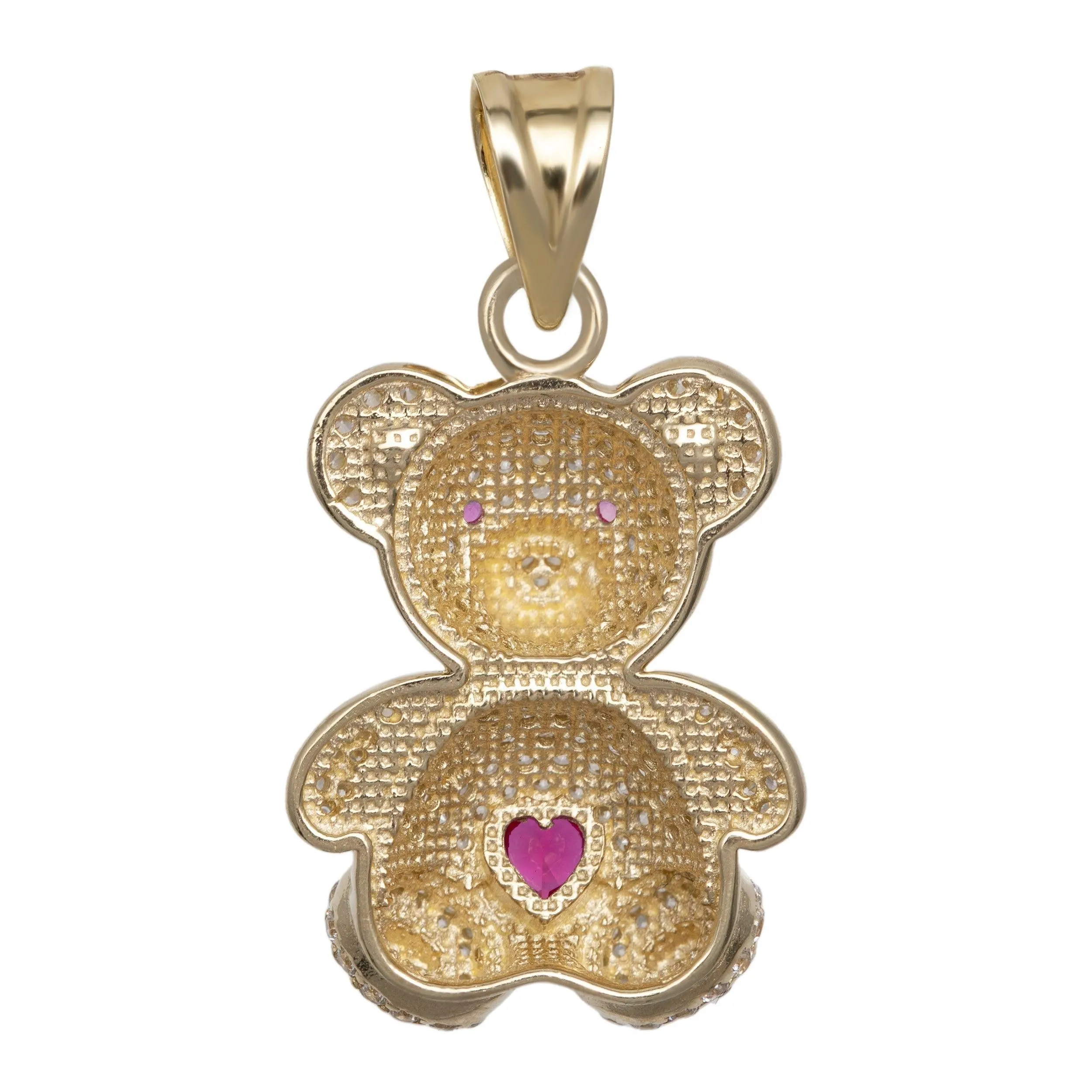 1 1/4" CZ Teddy Bear Charm Pendant 10K Yellow Gold