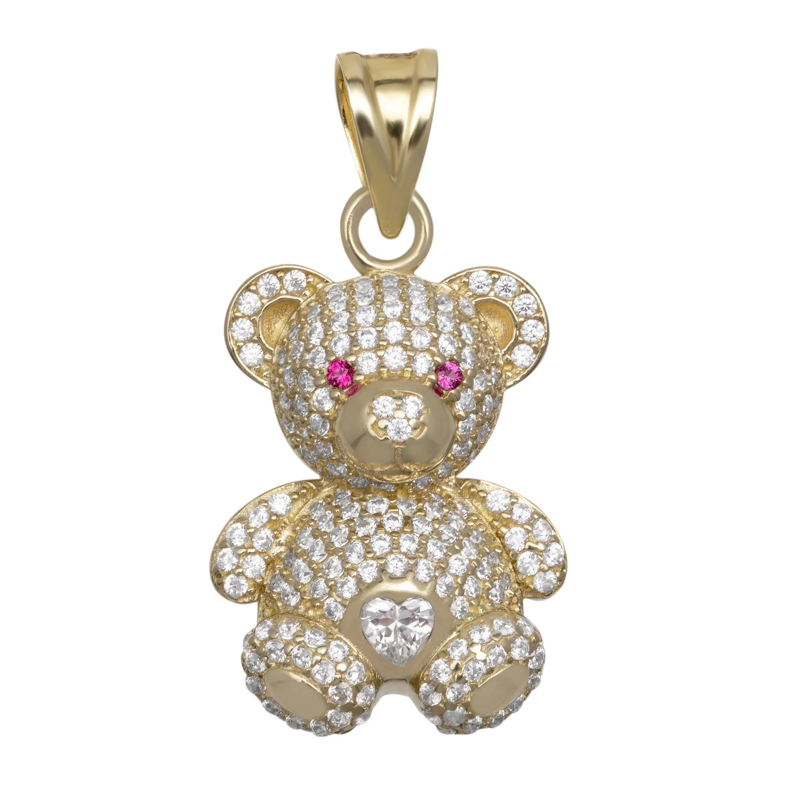 1 1/4" CZ Teddy Bear Charm Pendant 10K Yellow Gold