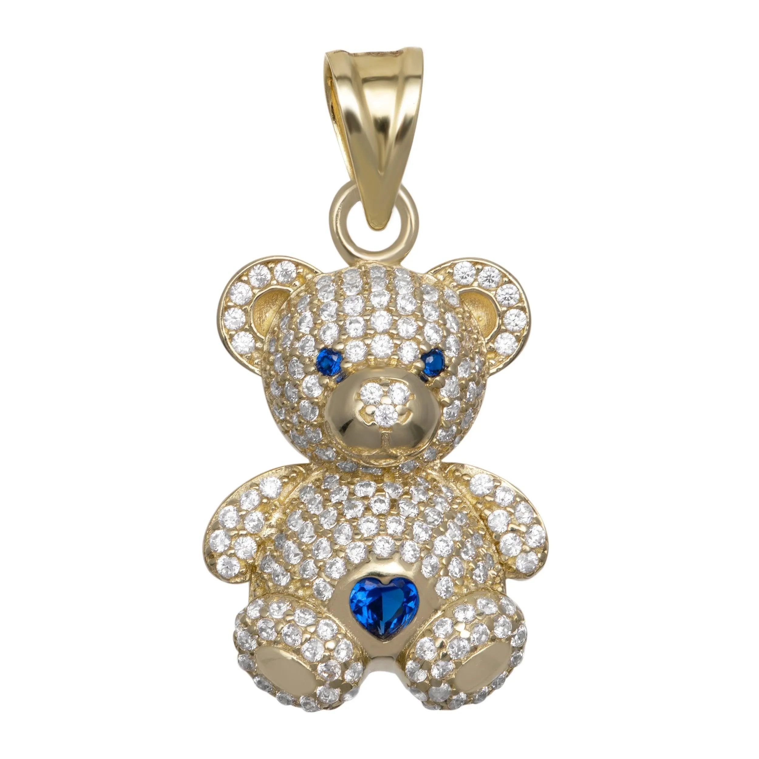 1 1/4" CZ Teddy Bear Charm Pendant 10K Yellow Gold