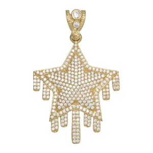 1 3/4" Iced Out CZ Dripping Star Pendant Solid 10K Yellow Gold