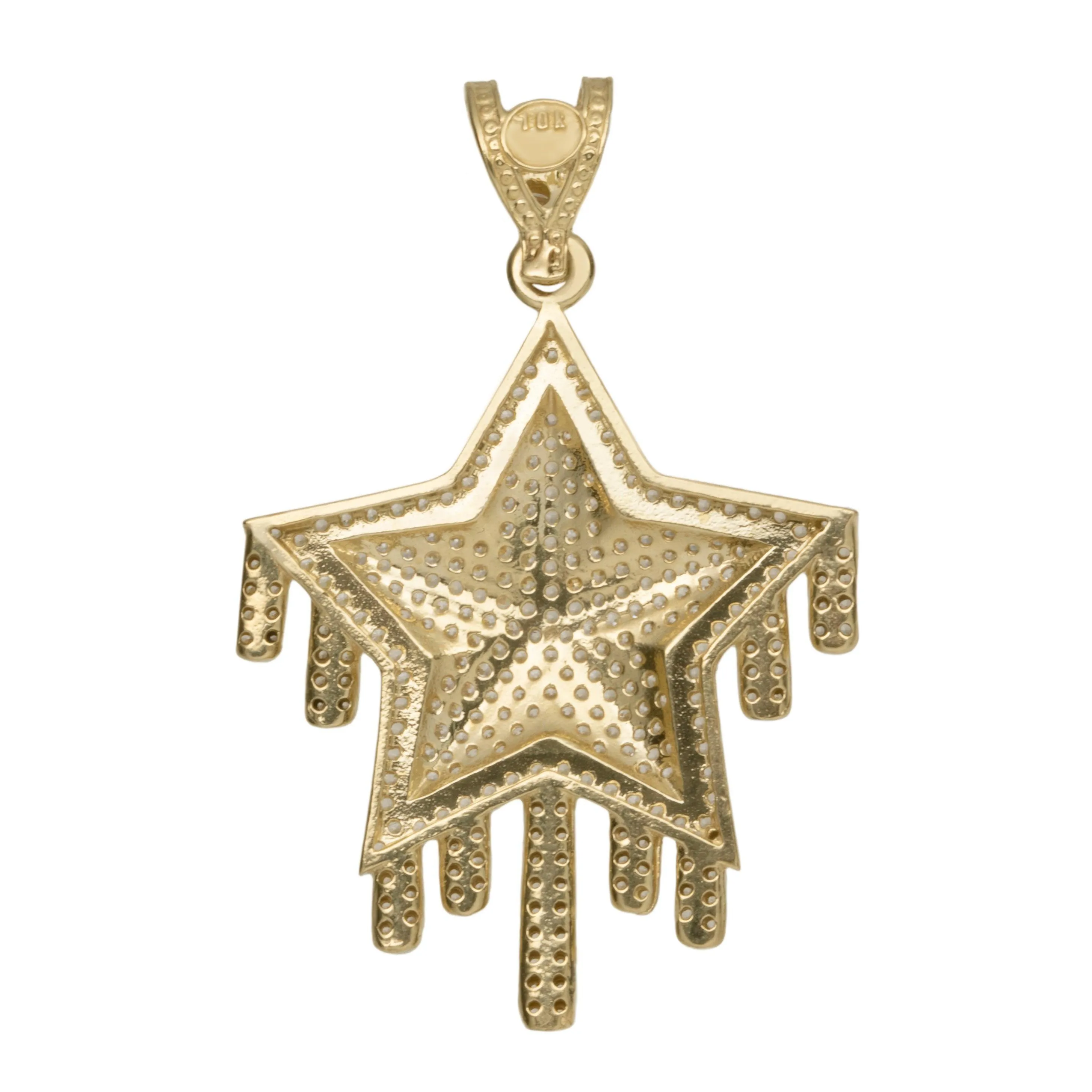 1 3/4" Iced Out CZ Dripping Star Pendant Solid 10K Yellow Gold