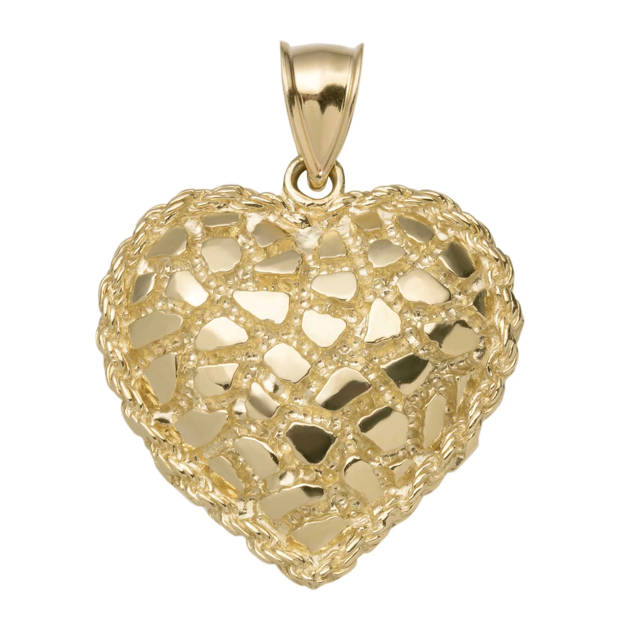 1 3/8" Framed Nugget Heart Pendant 10K Yellow Gold