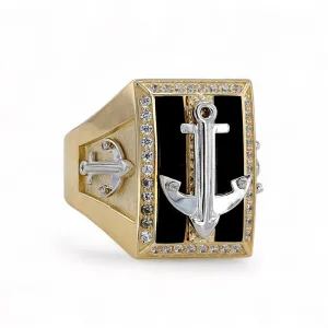 10k yellow gold anchor enamel ring-6800