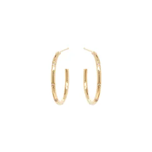 14k 4 Bead Set Diamond Medium Hoops