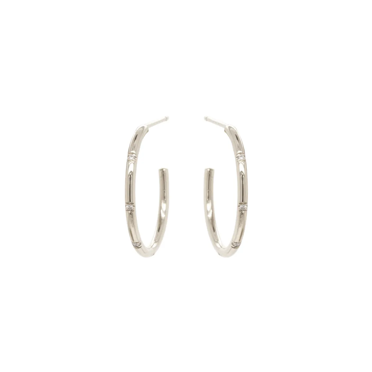 14k 4 Bead Set Diamond Medium Hoops