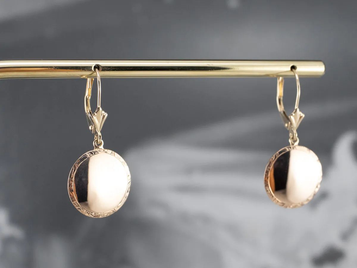 14K Gold Disk Drop Earrings