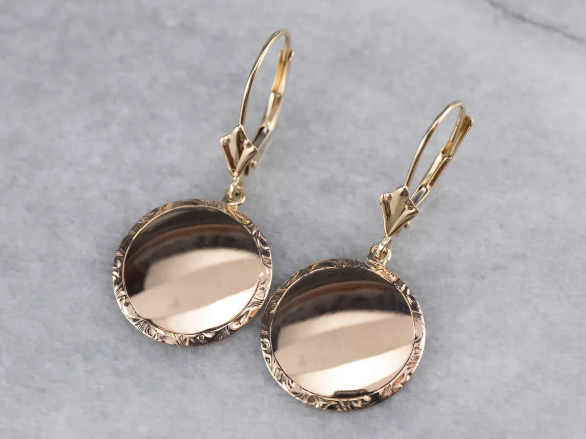 14K Gold Disk Drop Earrings