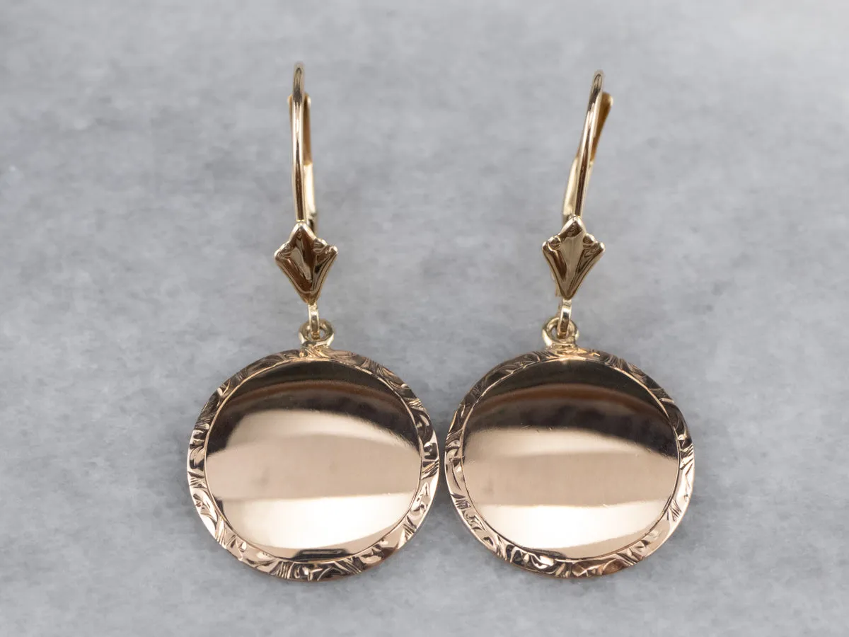 14K Gold Disk Drop Earrings