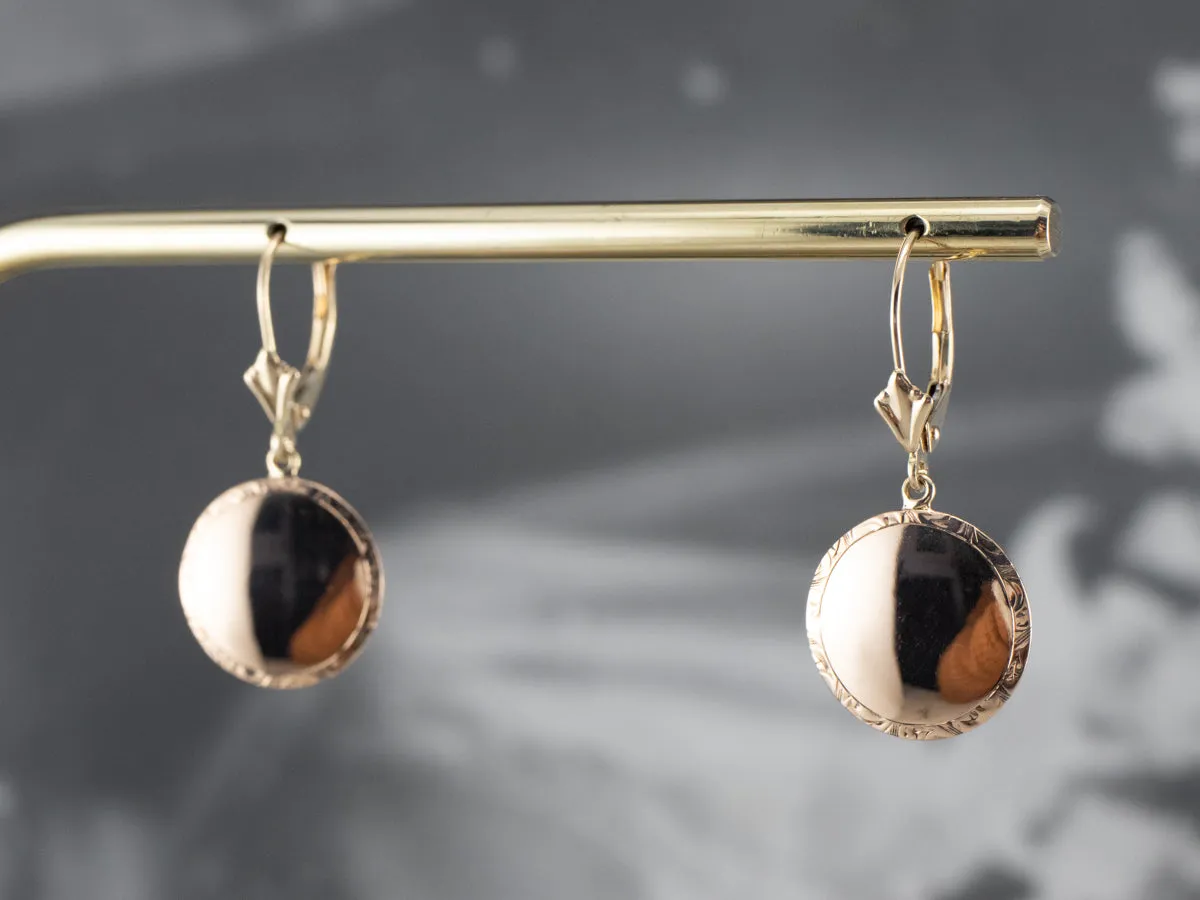 14K Gold Disk Drop Earrings