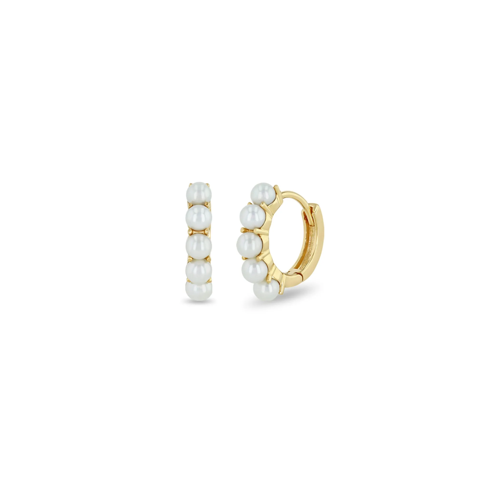 14k Pearl Small Hinge Huggie Hoops