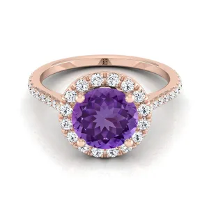 14K Rose Gold Amethyst Amethyst Halo Diamond Pave Engagement Ring -3/8ctw