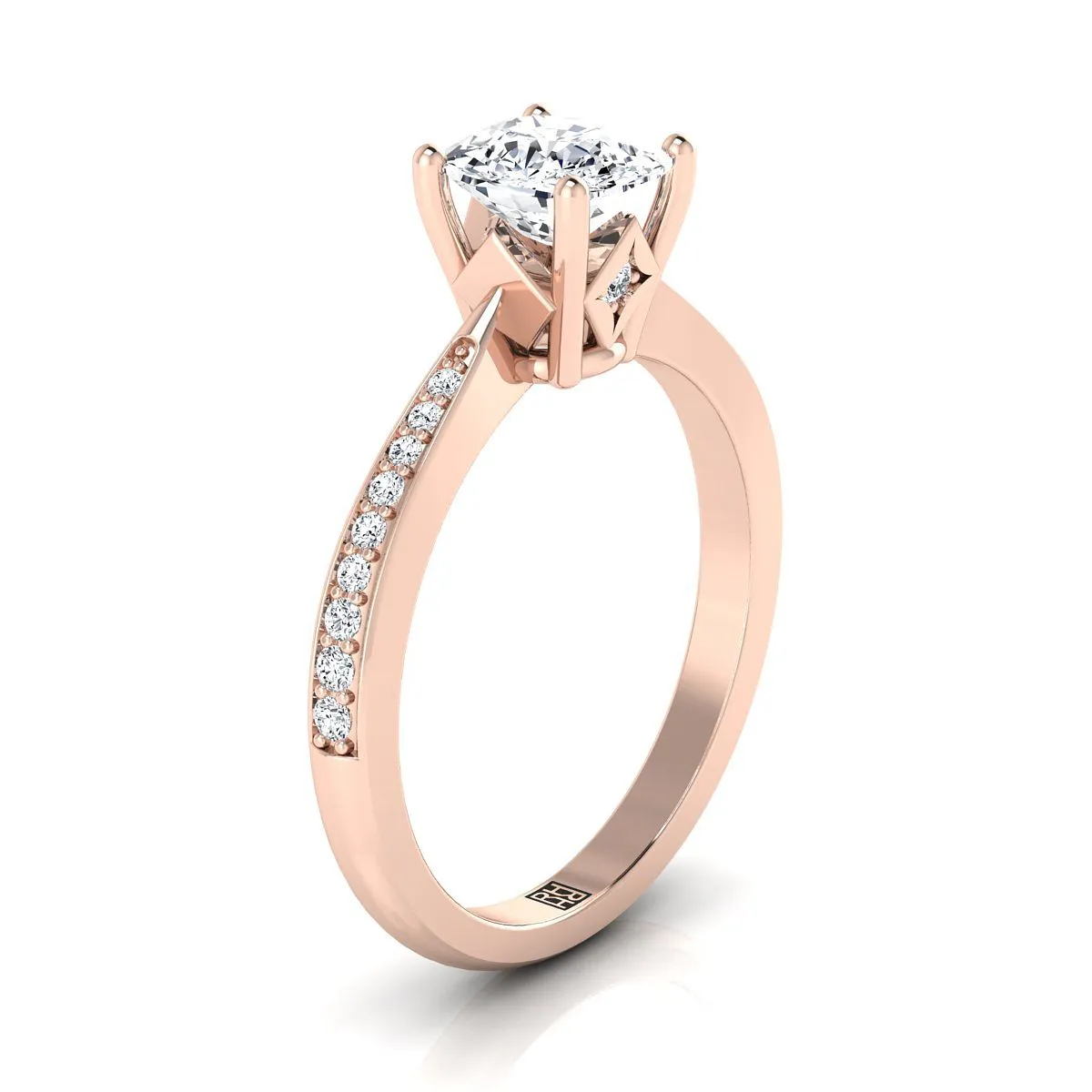 14K Rose Gold Cushion Diamond Tapered Pave Engagement Ring -1/8ctw