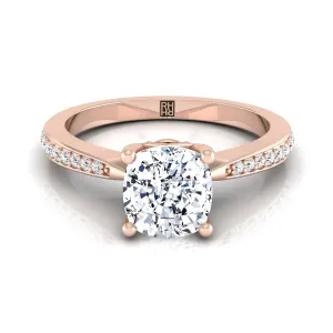 14K Rose Gold Cushion Diamond Tapered Pave Engagement Ring -1/8ctw