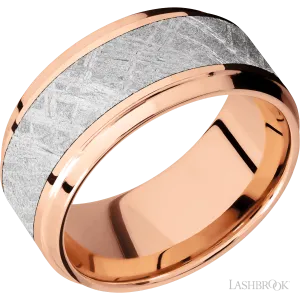 14K Rose Gold with Polish , Polish Finish and Meteorite Inlay - 10MM