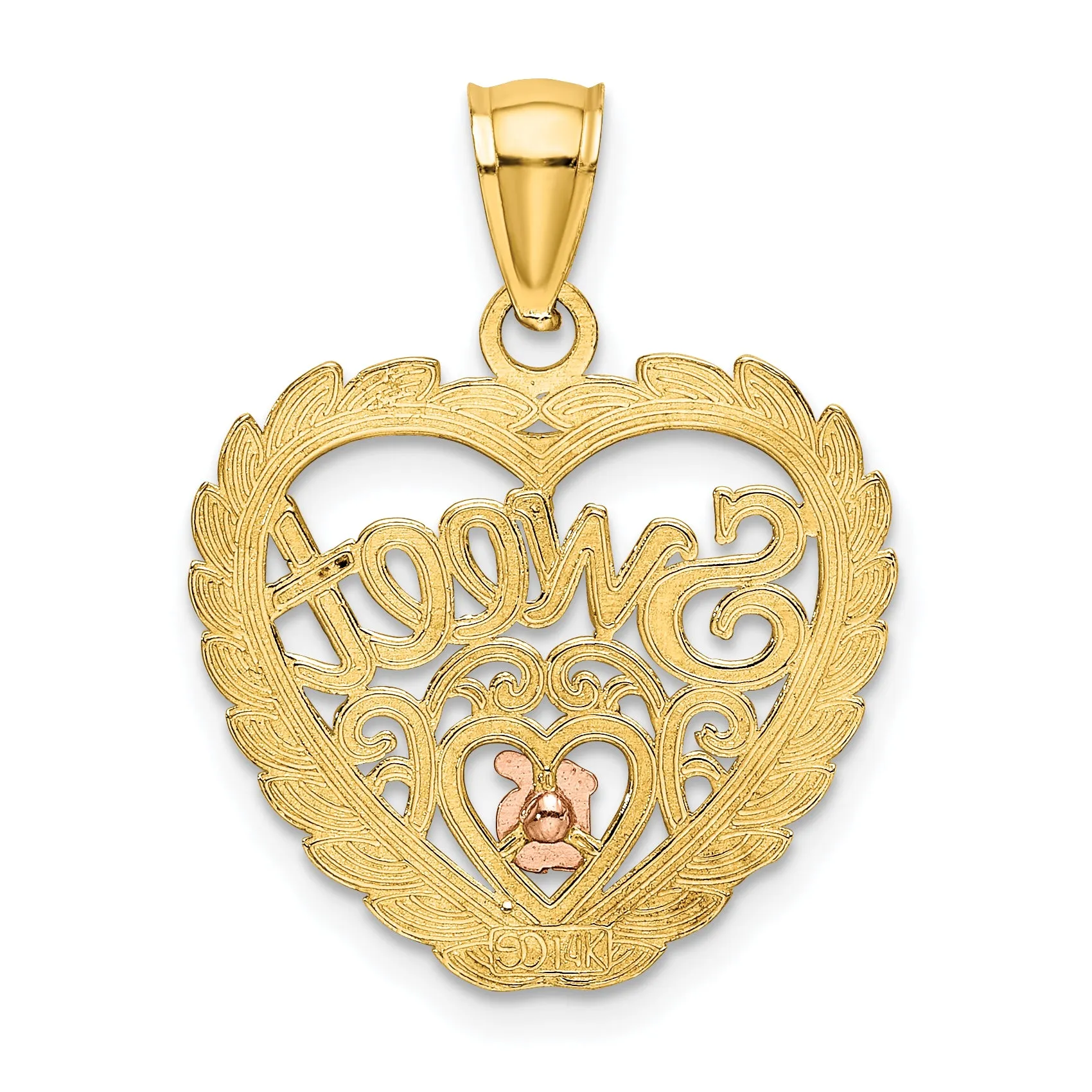 14k Two Gold Rhodium SWEET 16 In Heart Design Pendant