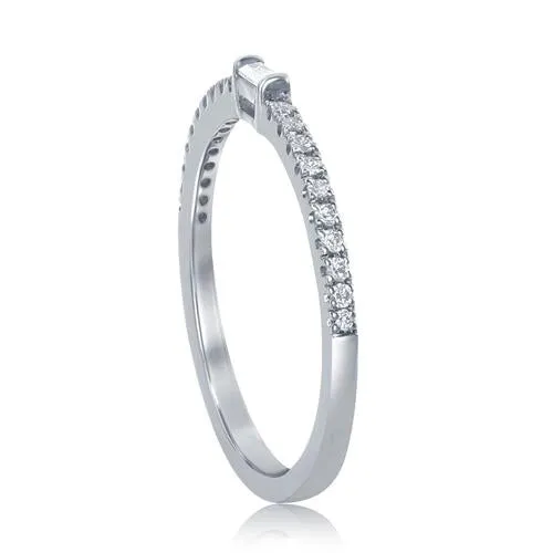 14K White Gold Bauguette and Round Diamond Band