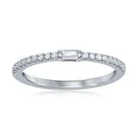 14K White Gold Bauguette and Round Diamond Band