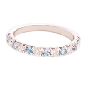 14k White Gold Diamond & Blue Topaz Band