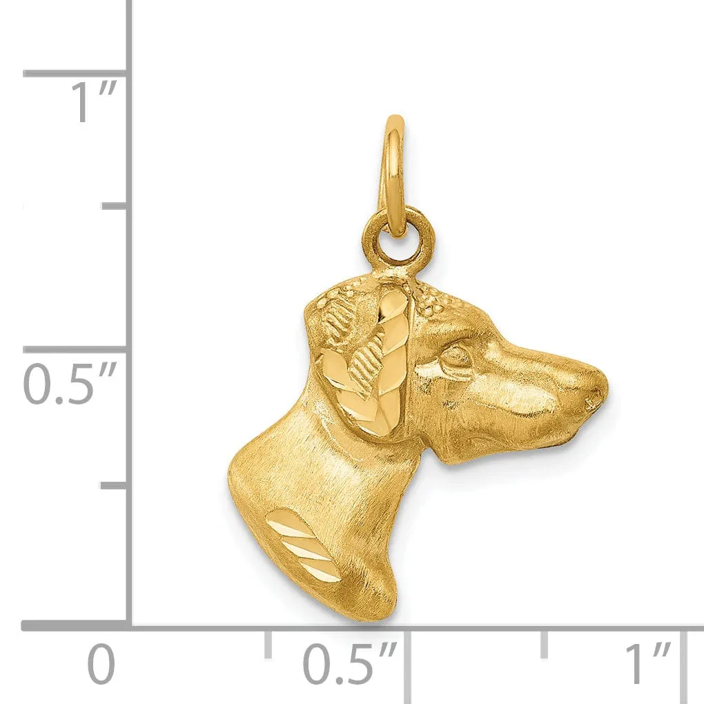 14K White Gold Diamond Cut Brushed Finish Dog Head Charm Pendant