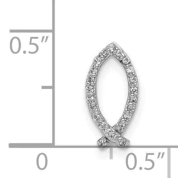 14k White Gold Polished 1/15-ct.Diamond Ichthus Chain Slide Pendant