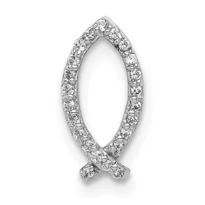 14k White Gold Polished 1/15-ct.Diamond Ichthus Chain Slide Pendant