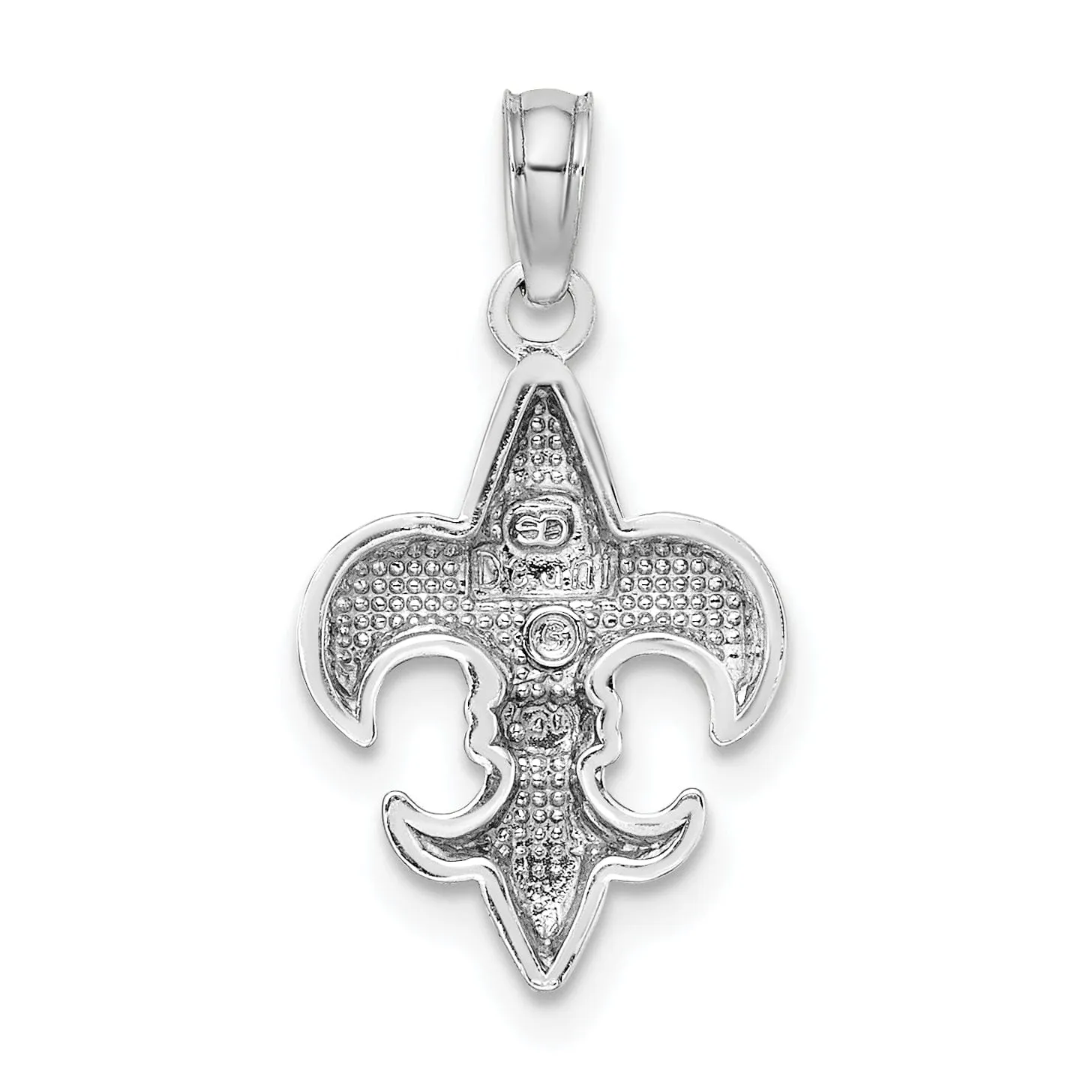 14k White Gold Solid Polished Finish Concave Shape Small Size Fleur-De-Lis Design Charm Pendant