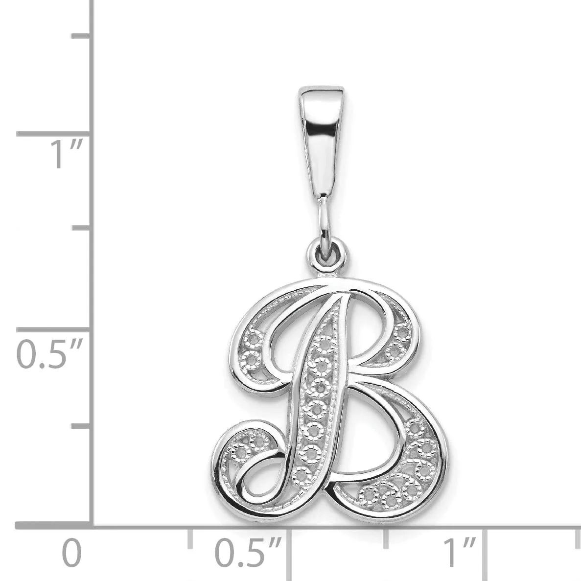 14K White GoldFancy Filigree Script Design Letter B Initial Pendant