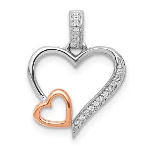 14k White, Rose Gold Polished Finish 1/20-CT Diamond Double Hearts with Fancy Bail Design Charm Pendant