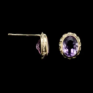 14K Yellow Gold Estate Amethyst Stud Earrings