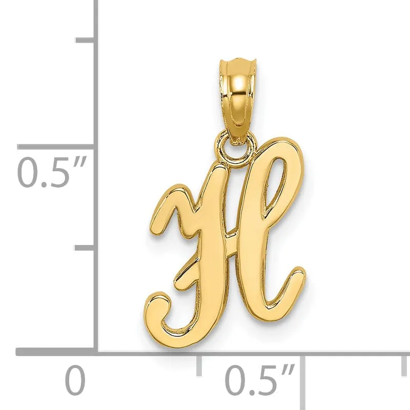 14K Yellow Gold Fancy Script Design Letter H Initial Charm Pendant