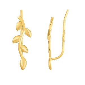 14K Yellow Gold Olive Tree Branch Climber Earrings