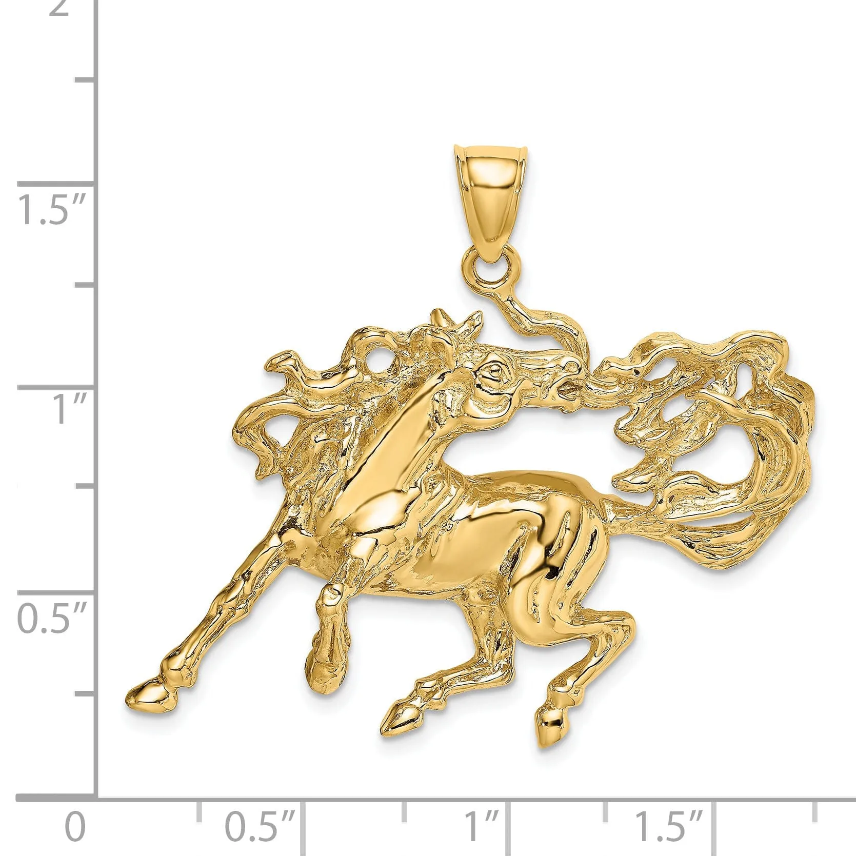 14K Yellow Gold Open Back Polished Textured Finish Dancing Horse Charm Pendant