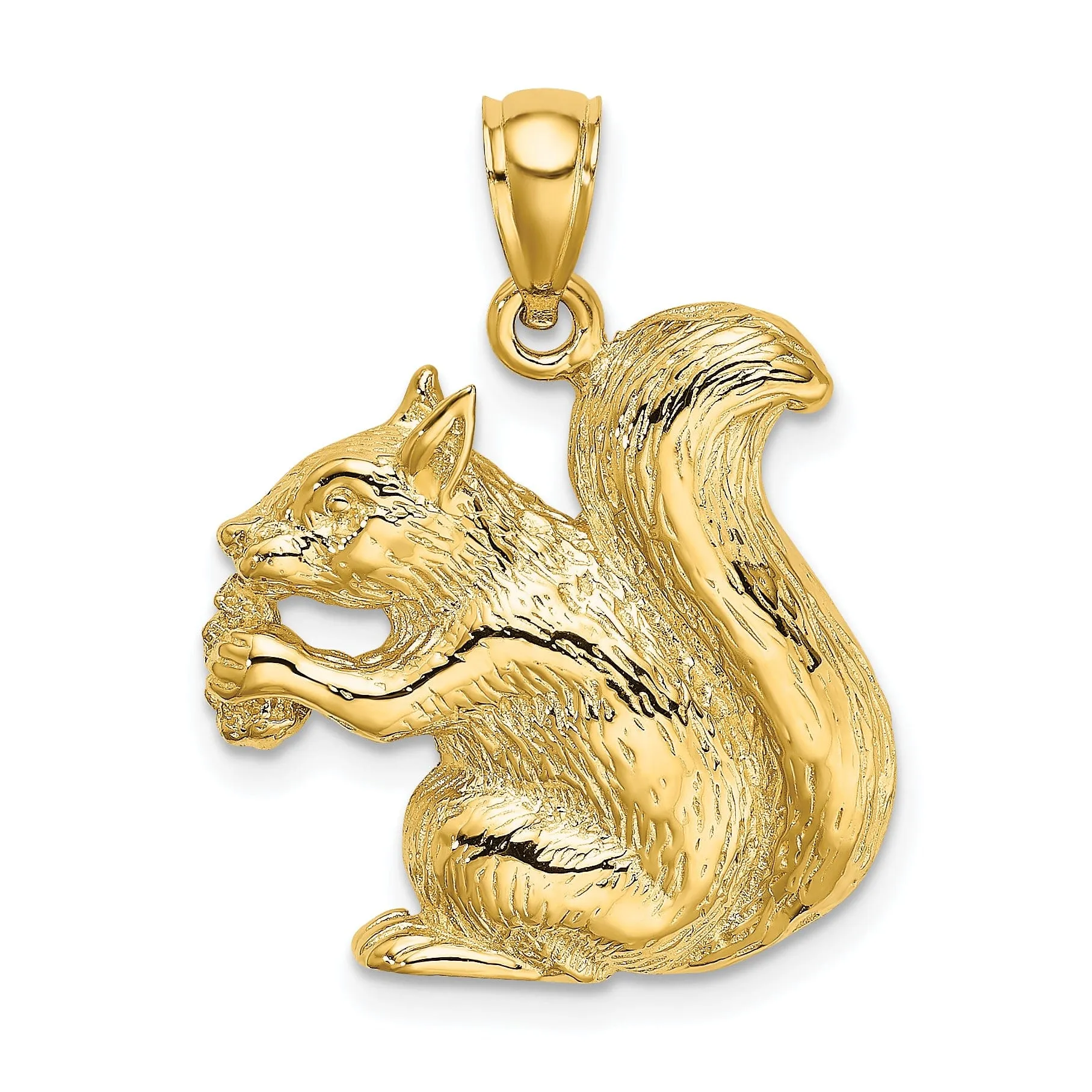 14K Yellow Gold Open Back Textured Polished Finish Sitting Squirrel Charm Pendant