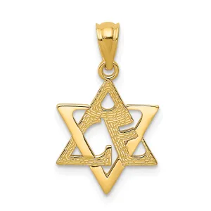 14K Yellow Gold Polish Satin Finish Concave Fancy Star of David Pendant