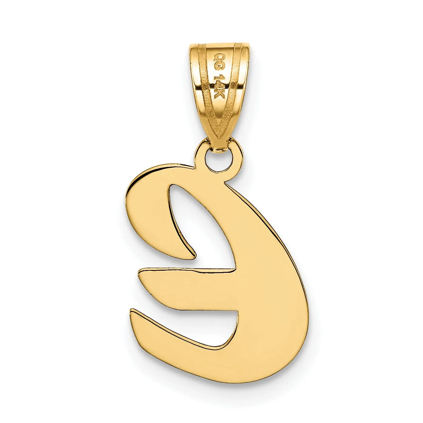 14k Yellow Gold Polished Finish Script Design Letter E Initial Pendant