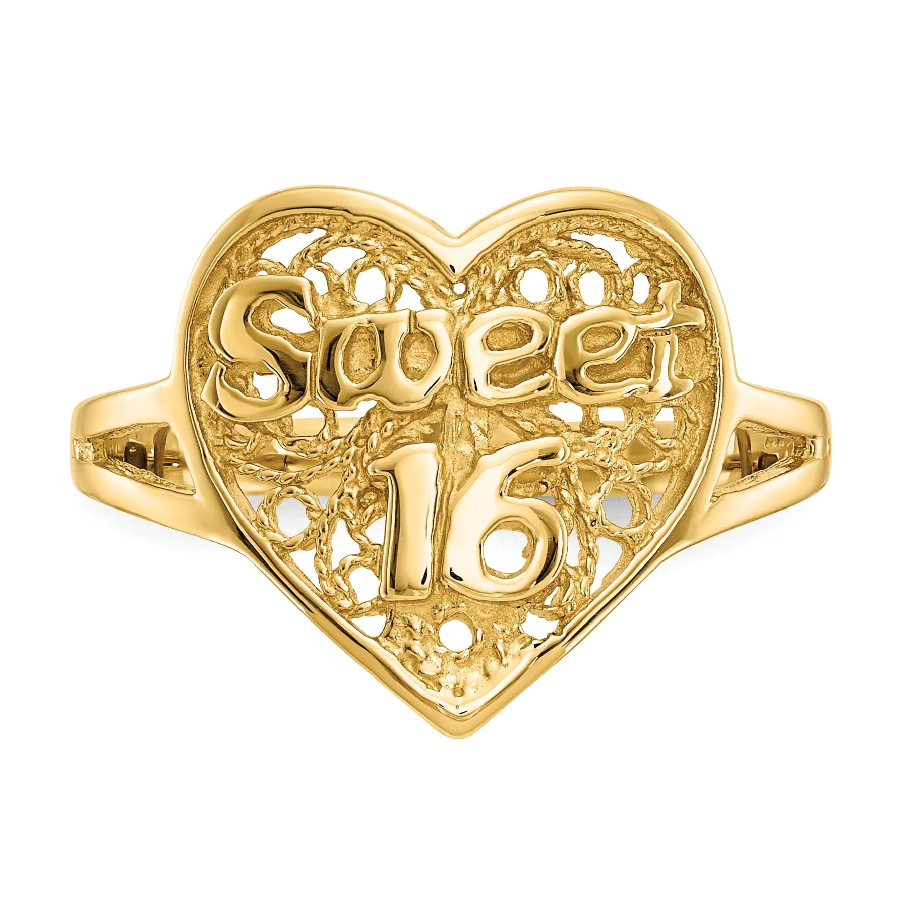 14k Yellow Gold Sweet 16 Heart Ring