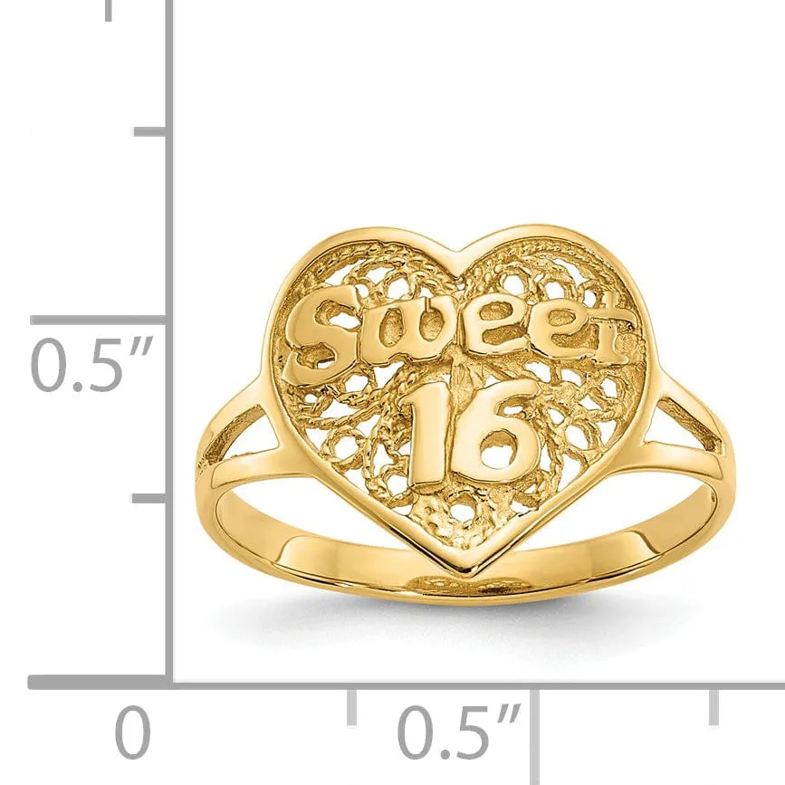 14k Yellow Gold Sweet 16 Heart Ring