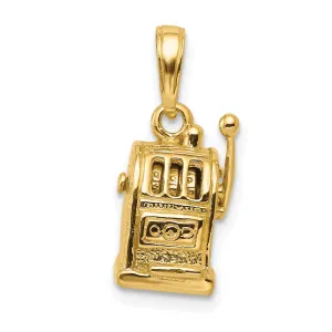 14k Yellow Gold Textured Polished Finish 3-Diamentional Moveable Slot Machine Charm Pendant