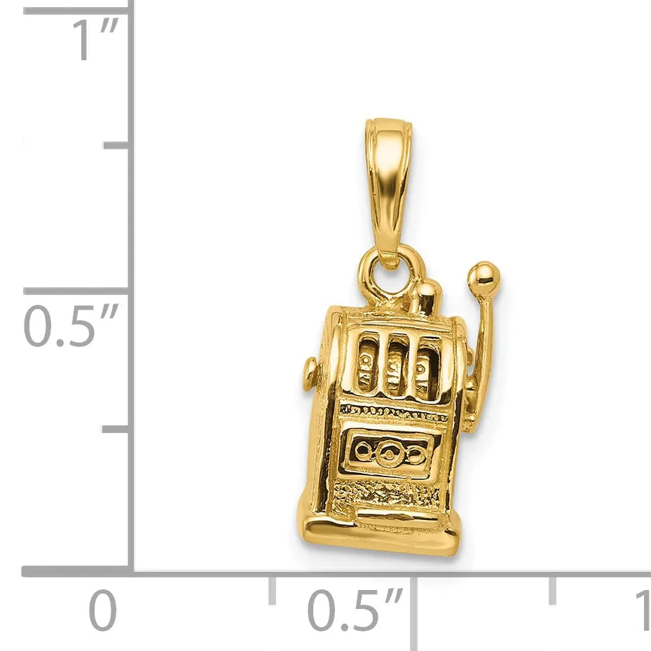 14k Yellow Gold Textured Polished Finish 3-Diamentional Moveable Slot Machine Charm Pendant