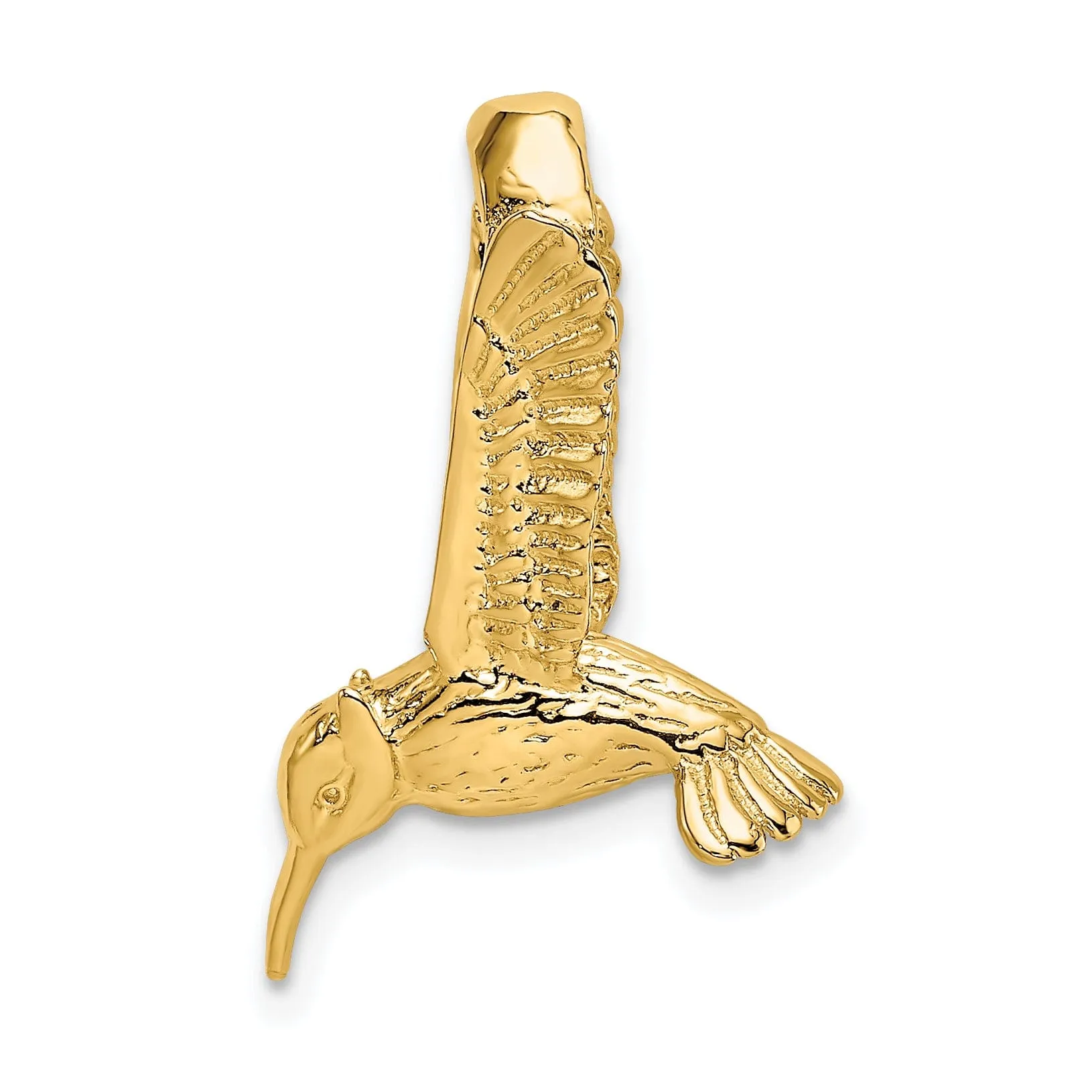 14K Yellow Gold Textured Polished Finish 3-Dimensional Flying Hummingbird Charm Pendant