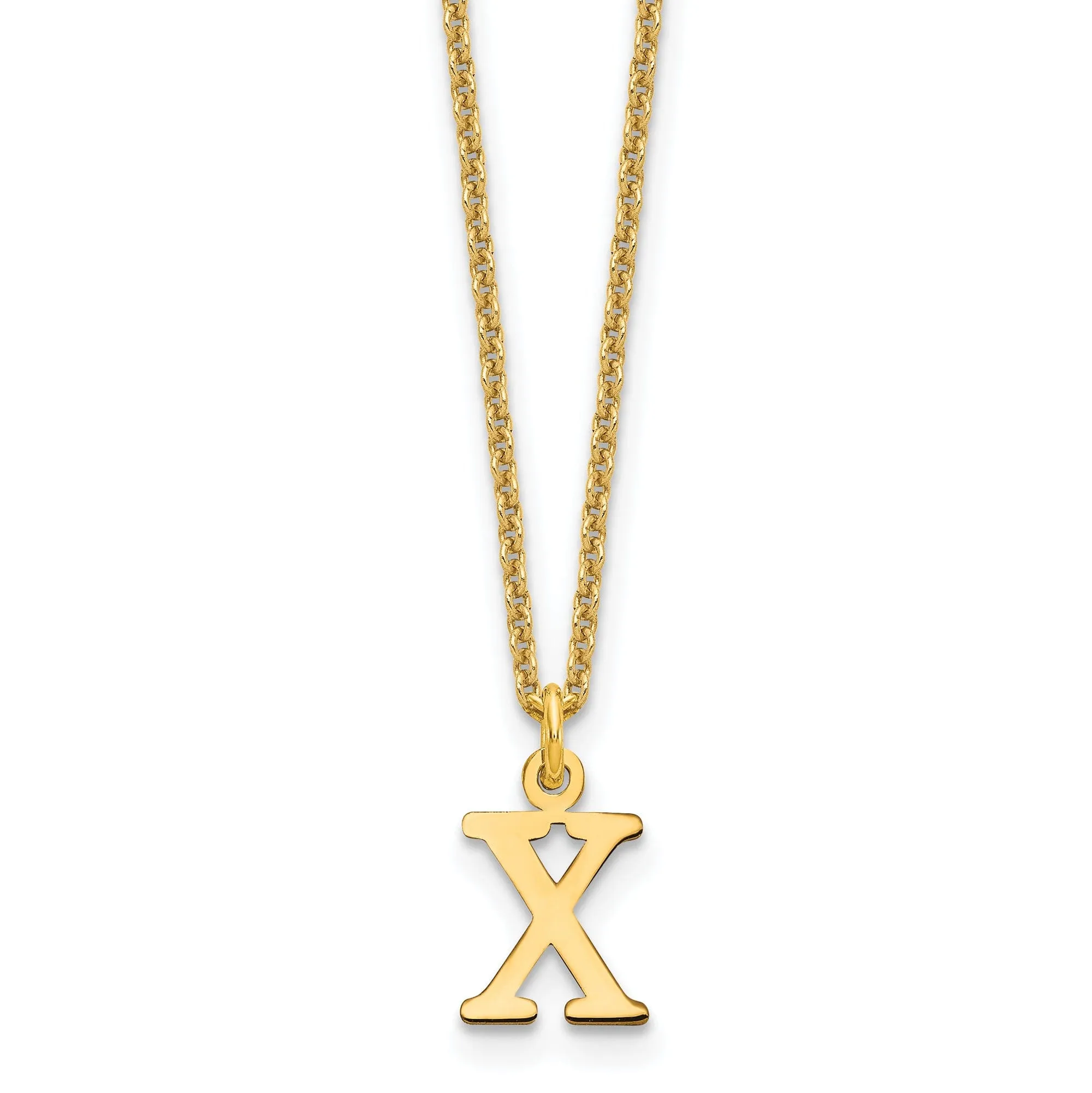 14k Yellow Gold Tiny Cut Out Block Letter Y Initial Pendant and Necklace