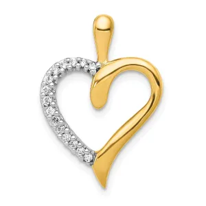 14k Yellow Gold, White Rhodium Open Back Polished Finish 0.1-CT Diamond Sleek Design Heart Charm Pendant