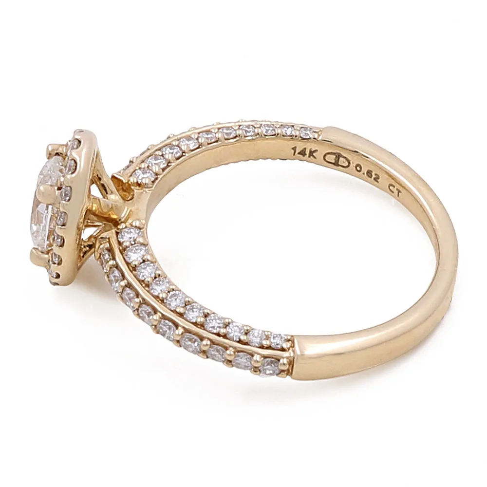 14K Yellow Gold Women's Contemporary Engagement Ring 0.62Tw Oval Diamonds-0.54Tw Round Diamonds