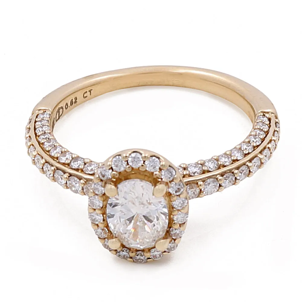 14K Yellow Gold Women's Contemporary Engagement Ring 0.62Tw Oval Diamonds-0.54Tw Round Diamonds