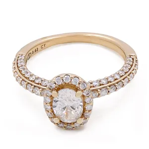 14K Yellow Gold Women's Contemporary Engagement Ring 0.62Tw Oval Diamonds-0.54Tw Round Diamonds